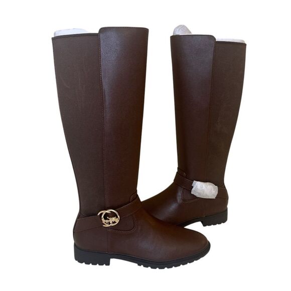 COACH Farrah Wide-Calf Logo Buckle Riding Boots NEW - Picture 1 of 10